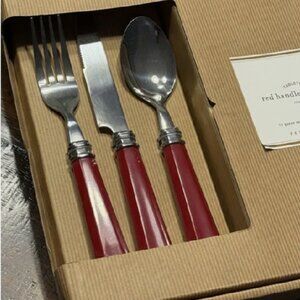 NEW Pottery Barn Red Handled Flatware 12PCS Silverware | Knife Fork Spoon Knives